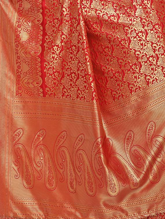 zari motifs red banarasi saree with blouse - 15984924 - Standard Image - 3