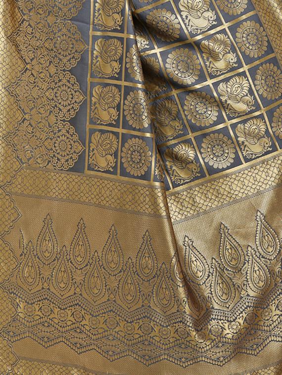 conversational zari motif grey banarasi saree with blouse - 15984926 - Standard Image - 3