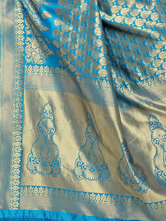 zari motifs blue banarasi saree with blouse - 15984928 -  Standard Image - 3