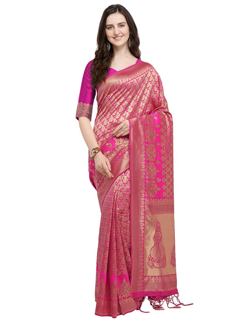 zari motifs pink banarasi saree with blouse - 15984929 - Zoom Image - 0
