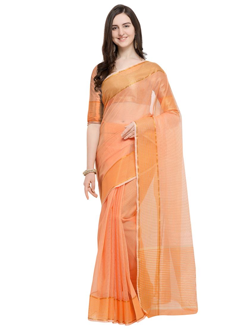 zari border orange kota doria saree with blouse - 15984934 - Zoom Image - 0