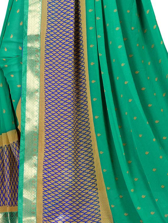 ethnic motifs green printed saree with blouse - 15988533 - Standard Image - 3
