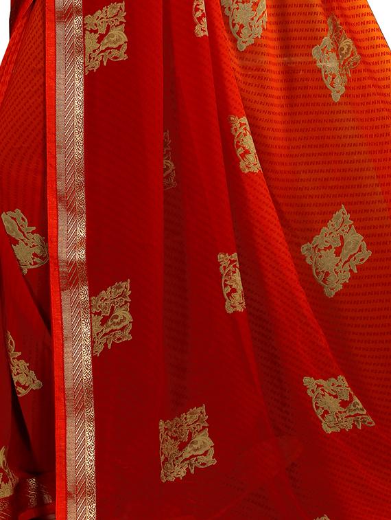 ethnic motifs printed saree with blouse - 15988544 - Standard Image - 3