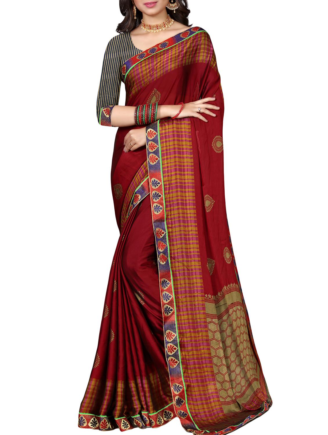 ethnic motifs maroon printed saree with blouse - 15988549 -  Zoom Image - 0