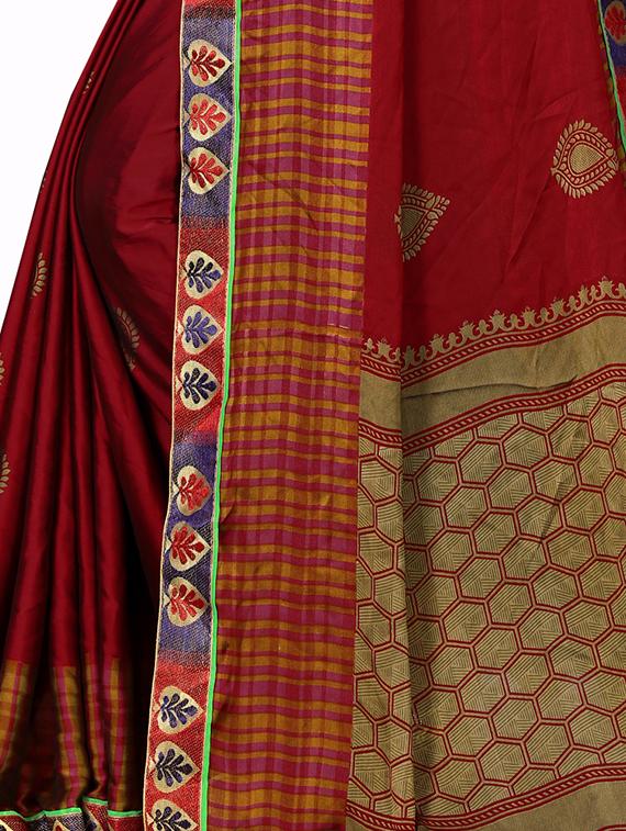 ethnic motifs maroon printed saree with blouse - 15988549 - Standard Image - 3