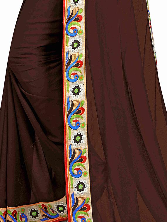 contrast border brown saree with blouse - 15988559 - Standard Image - 3