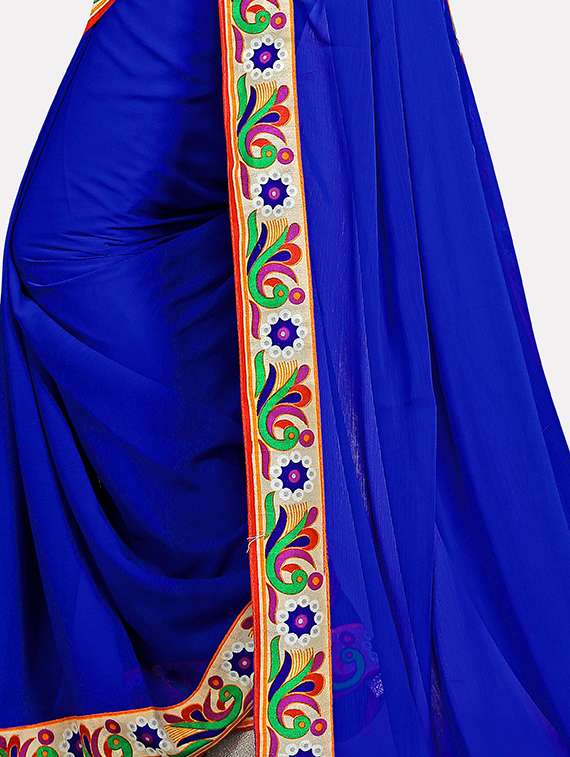 contrast border royal blue saree with blouse - 15988560 -  Standard Image - 3