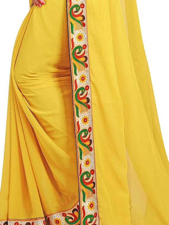 contrast border yellow saree with blouse - 15988563 - Standard Image - 3