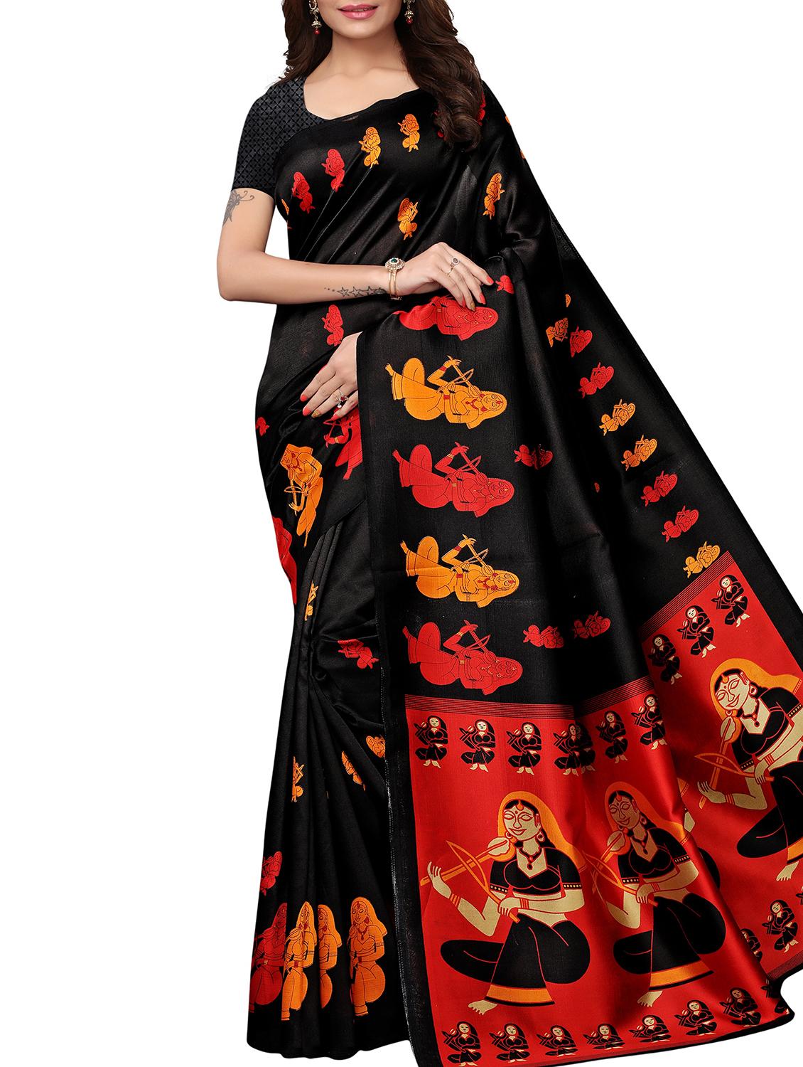 kalamkari black printed saree with blouse - 15988580 -  Zoom Image - 0