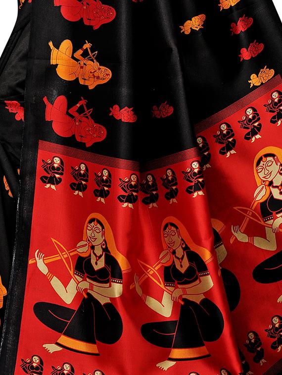 kalamkari black printed saree with blouse - 15988580 - Standard Image - 3