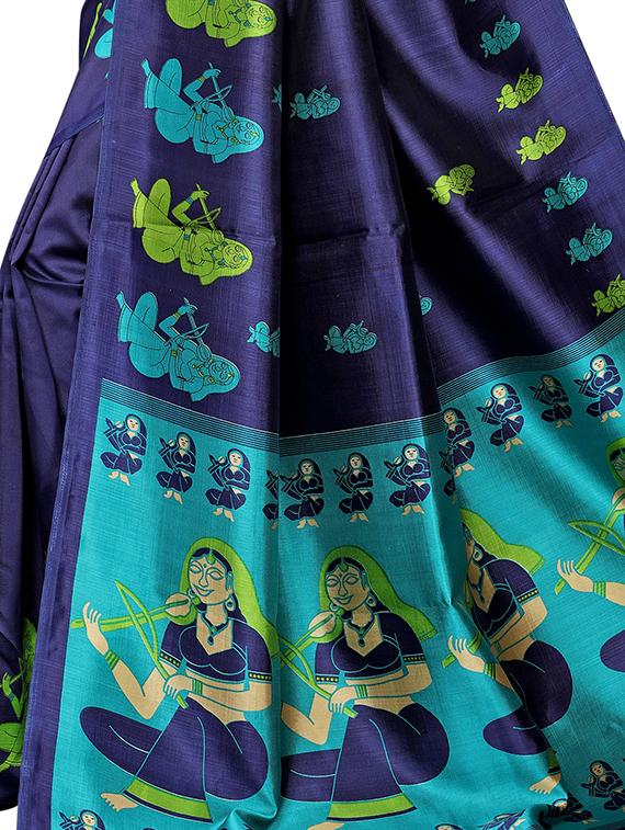 kalamkari navy printed saree with blouse - 15988581 - Standard Image - 3