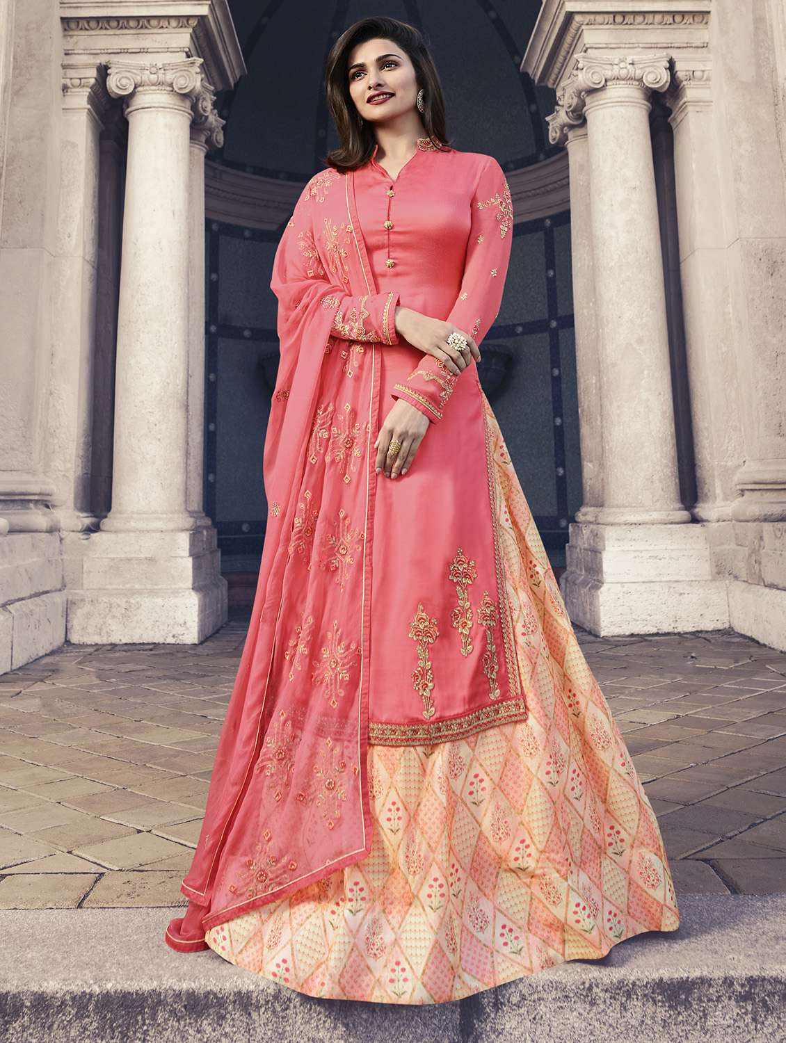 Buy online Embroidered Stright Kurta-skirt Semi-stitched Suit from