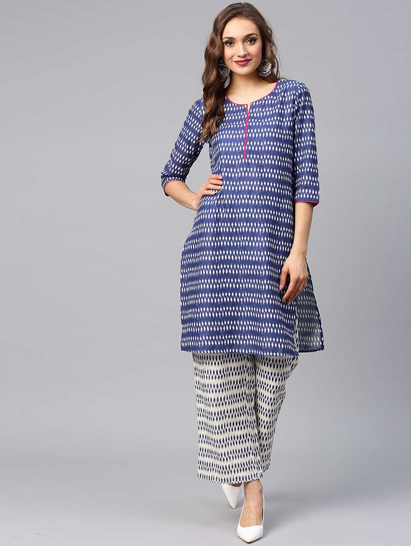 indigo printed straight kurta