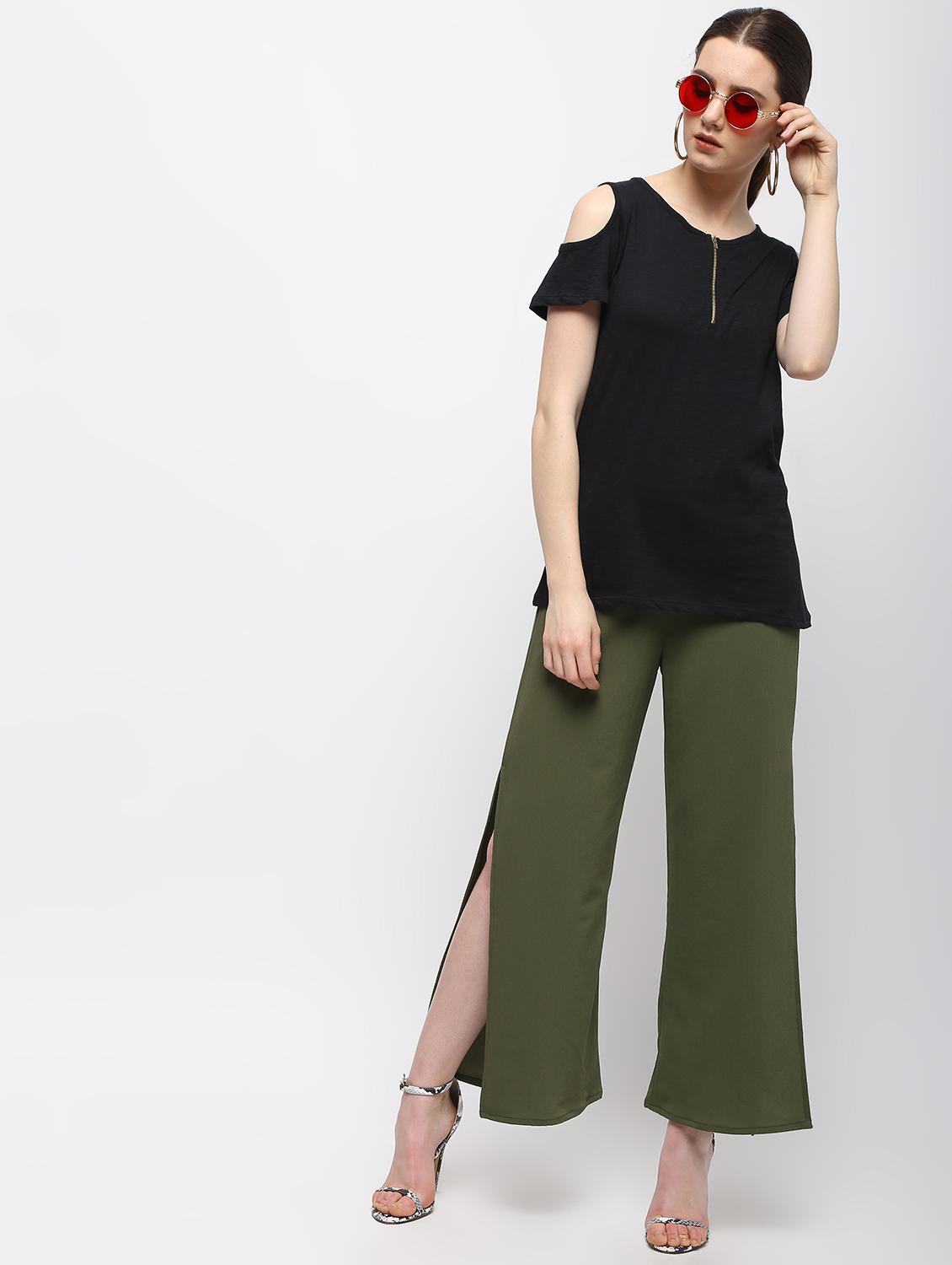 zipper detail cold shoulder top - 15989951 - Standard Image - 3