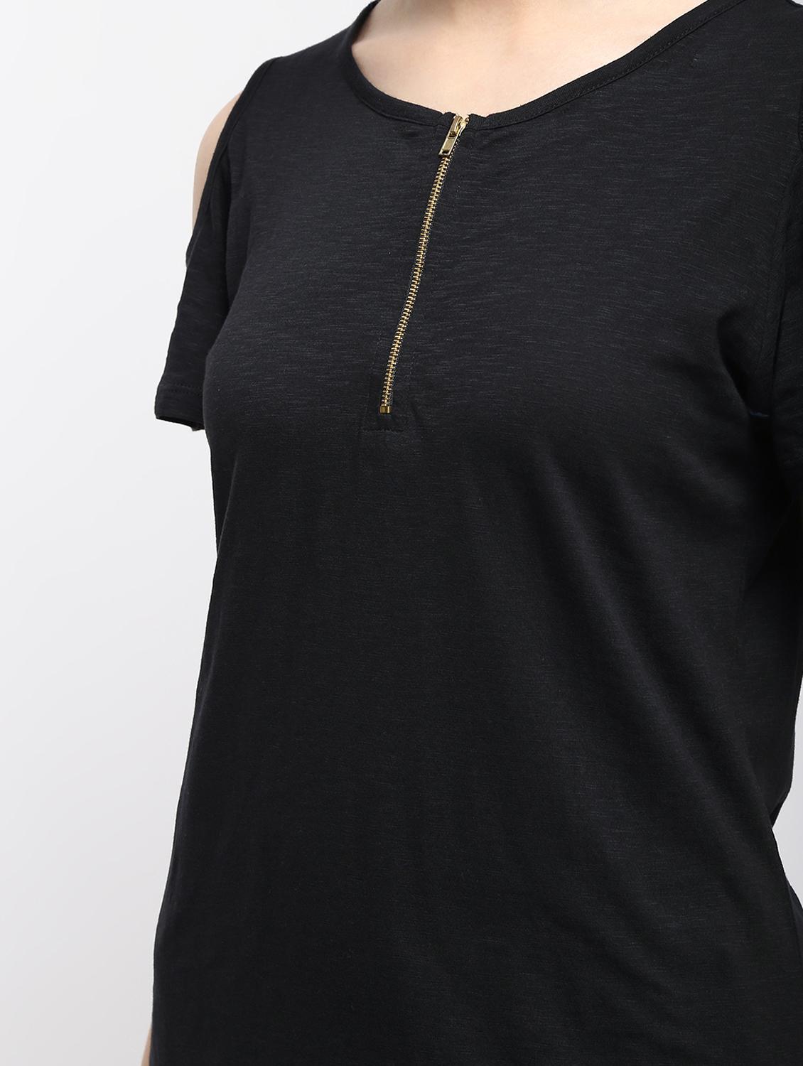 zipper detail cold shoulder top - 15989951 - Standard Image - 5