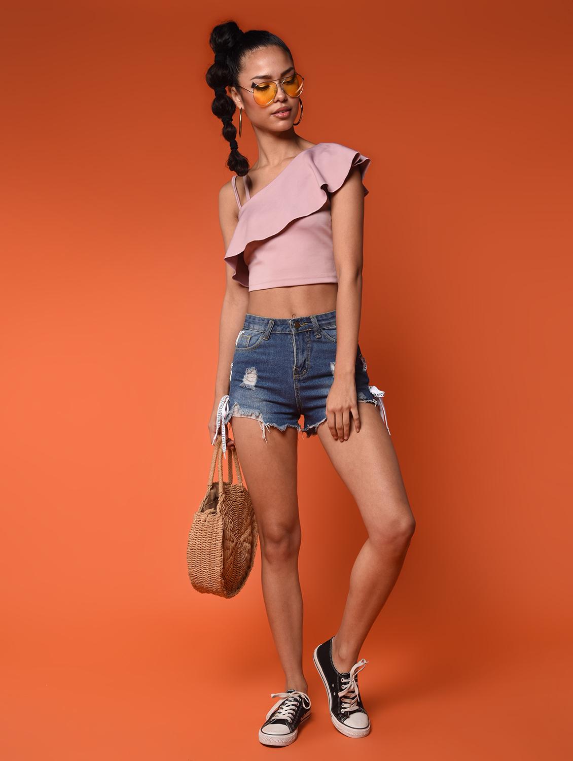 women's crop asymmetric neck top