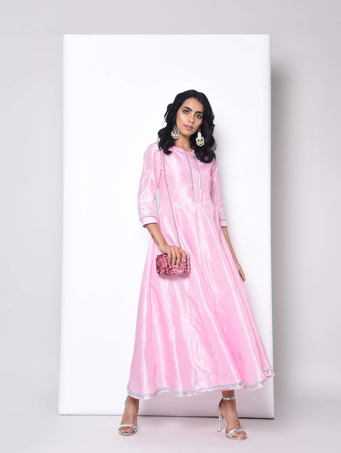 a-line solid gota detail dress