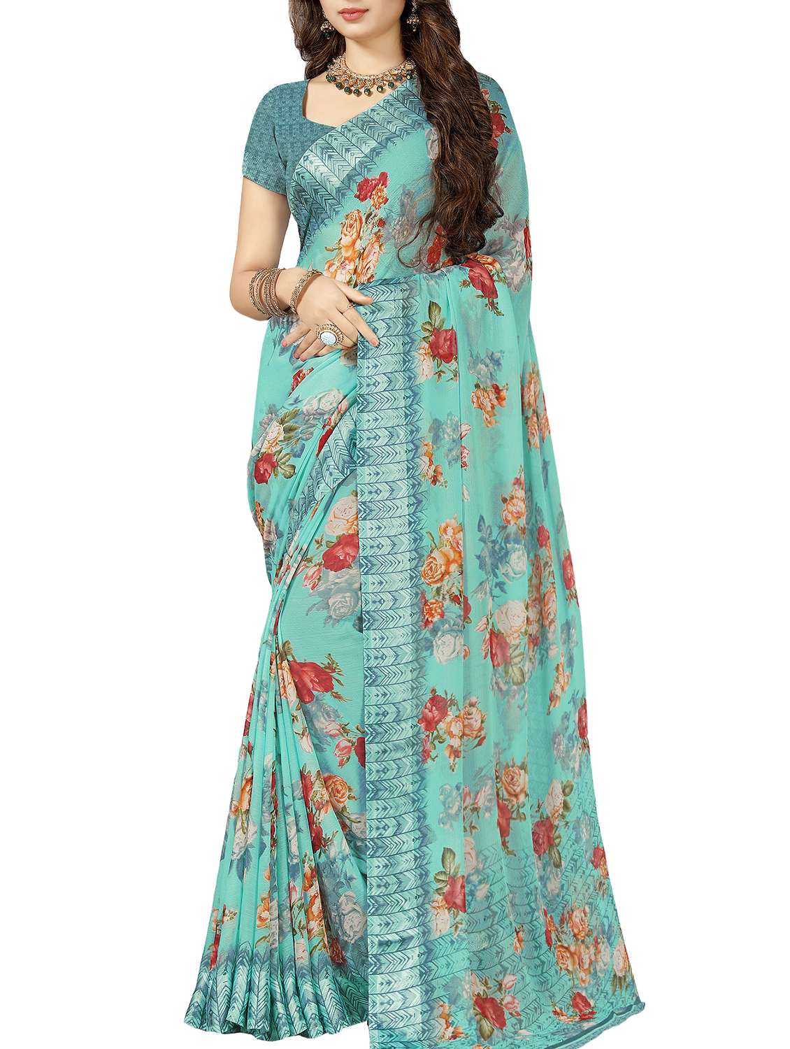 floral printed saree with blouse