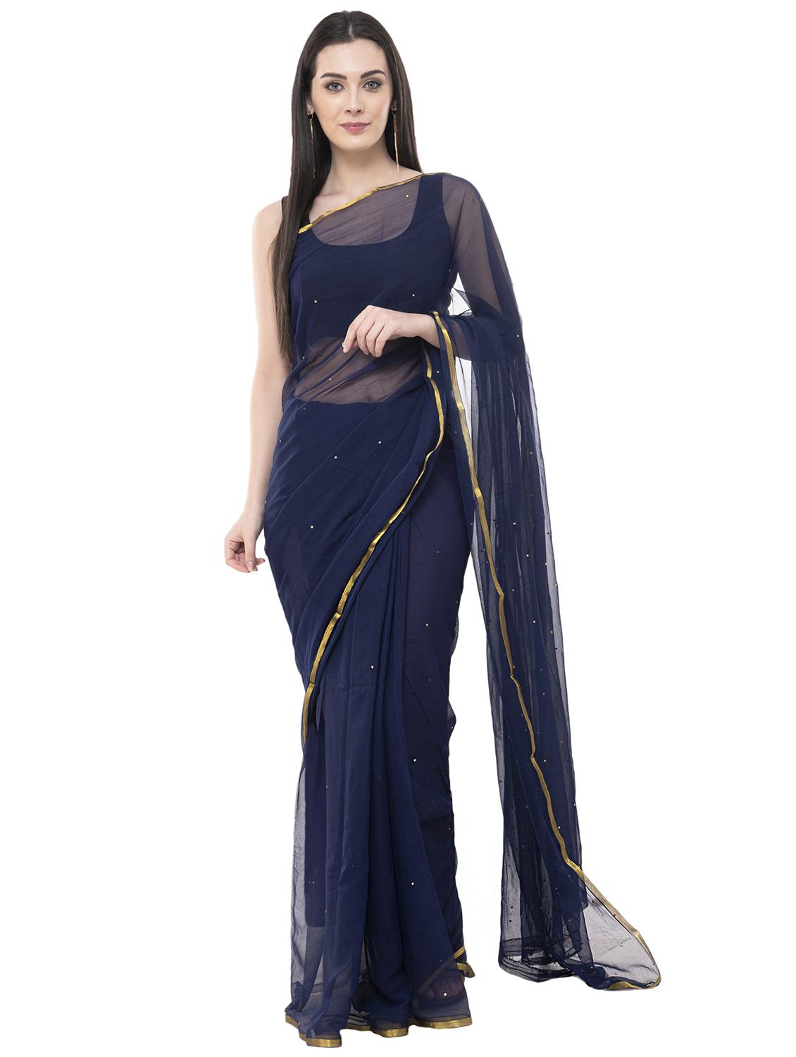 navy embellished saree with blouse - 15998099 - Zoom Image - 0