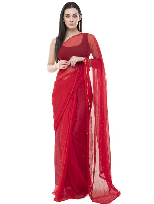 red embellished saree with blouse - 15998100 -  Standard Image - 0