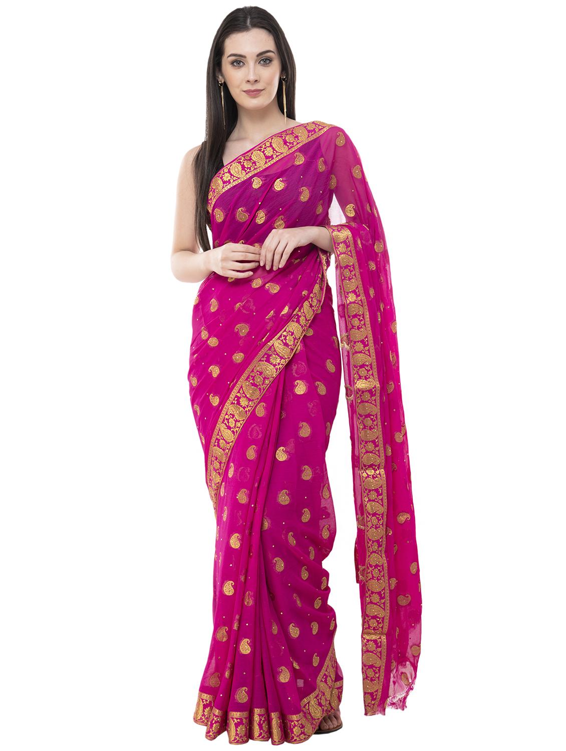 paisley zari motif magenta woven saree with blouse - 15998103 - Zoom Image - 0