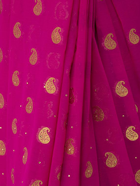paisley zari motif magenta woven saree with blouse - 15998103 - Standard Image - 3