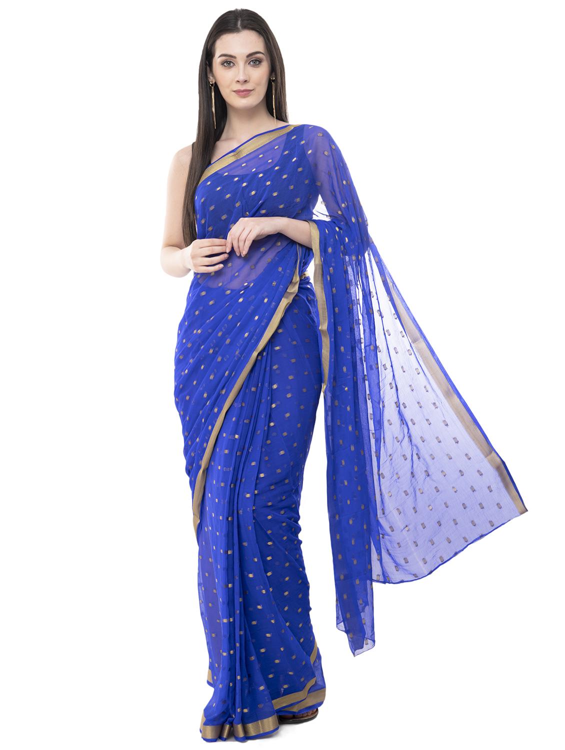 zari motifs blue woven saree with blouse - 15998104 - Zoom Image - 0