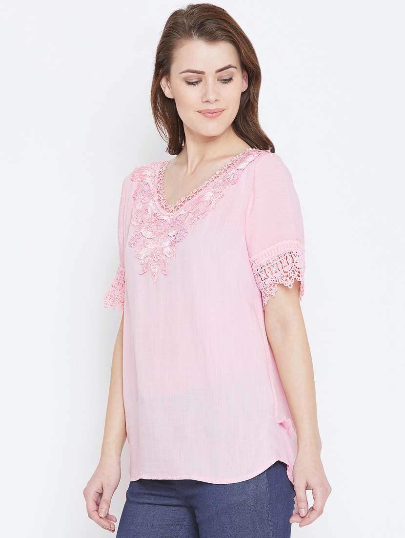 Curved Hem Lace Detail Tunic