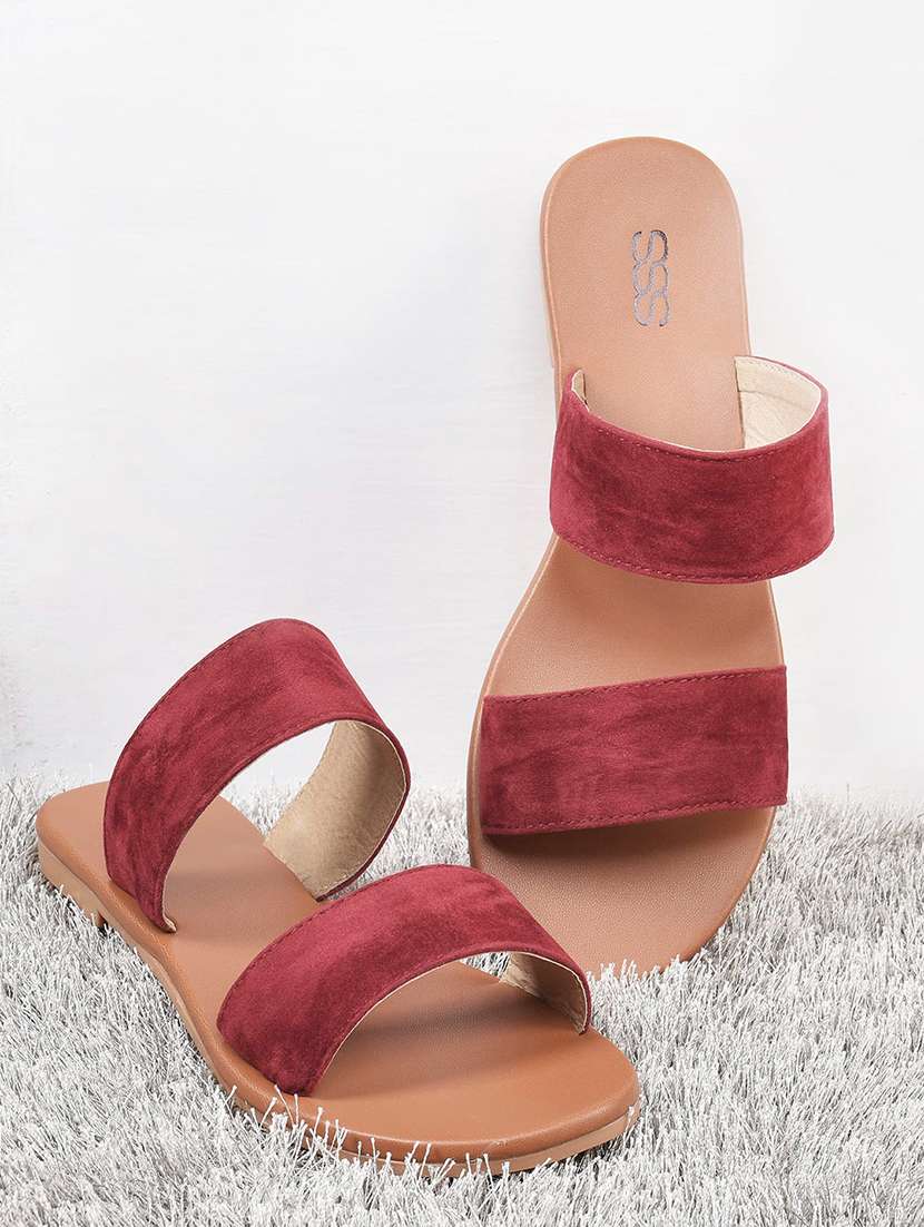 maroon slip on sandals