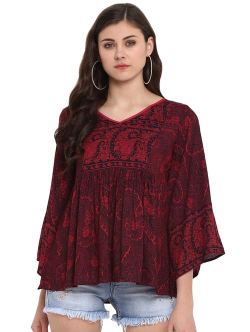 flared sleeved paisley gathered top - 16005239 - Standard Image - 0