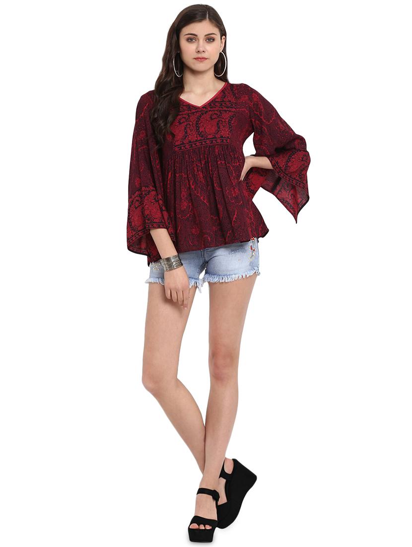 flared sleeved paisley gathered top - 16005239 - Standard Image - 3
