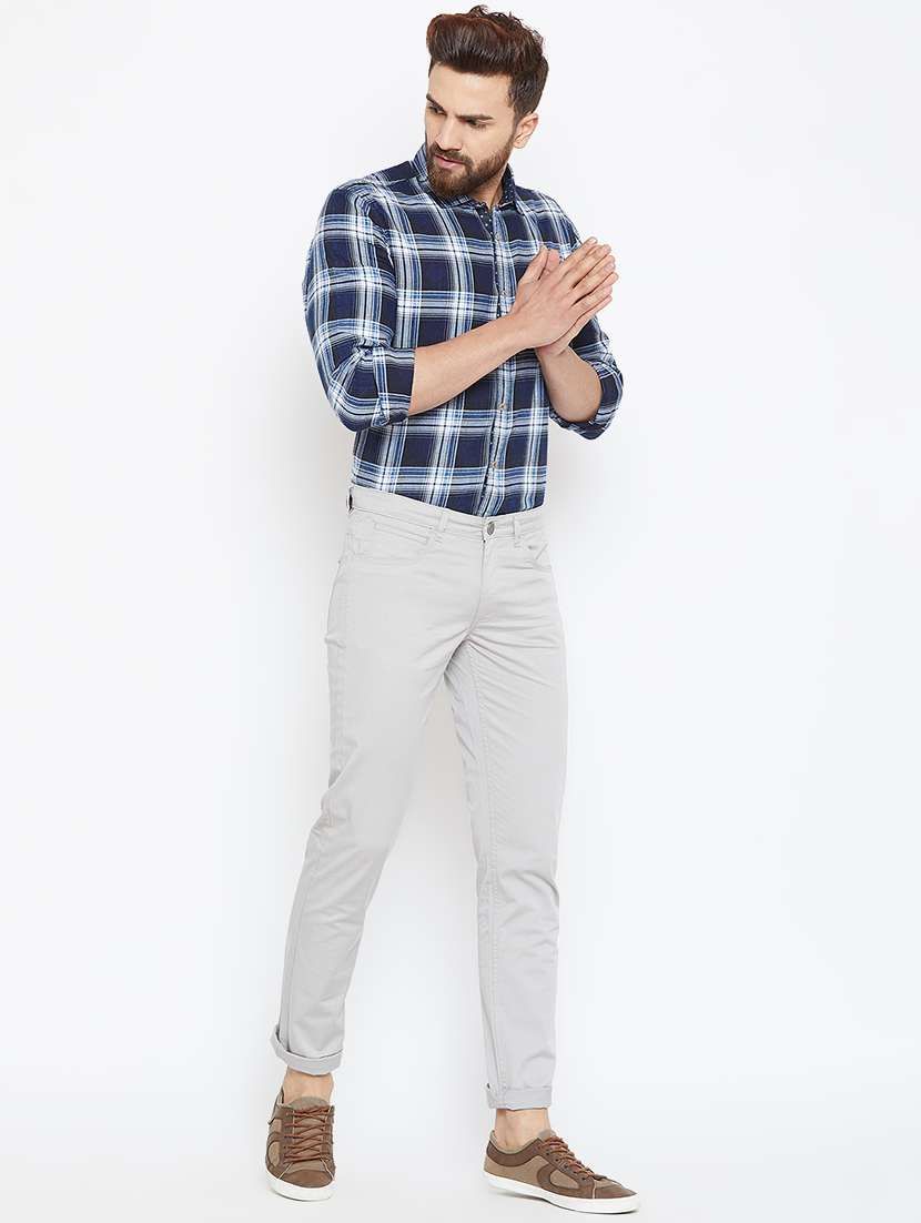 grey cotton blend chinos - 16005907 - Standard Image - 3