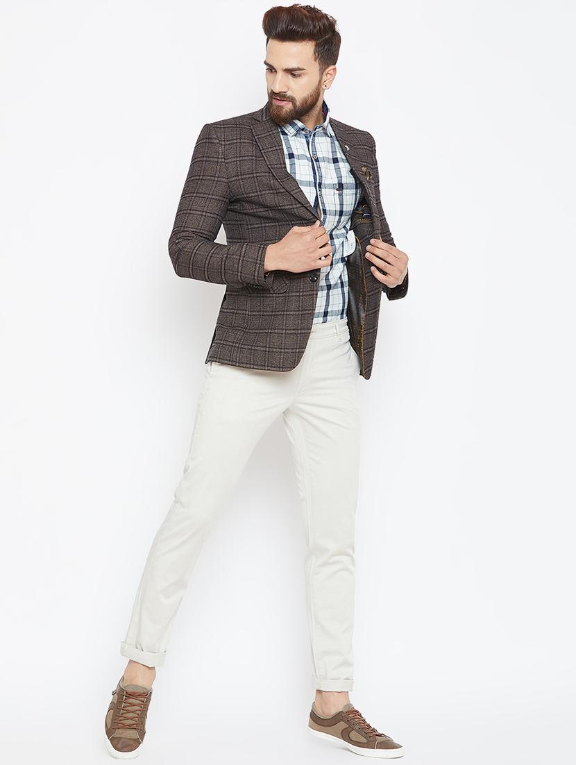 brown checkered single breasted casual blazer - 16005928 - Standard Image - 3