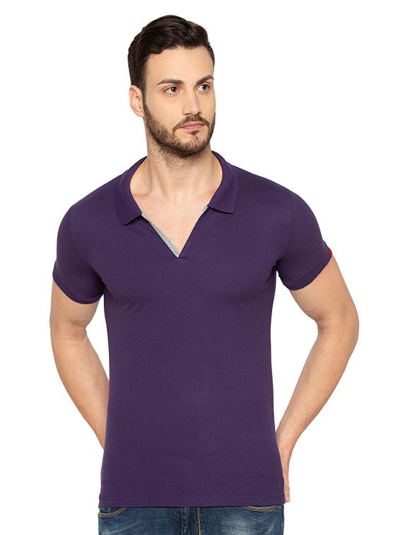 purple solid collared tshirt - 16008055 - Zoom Image - 0