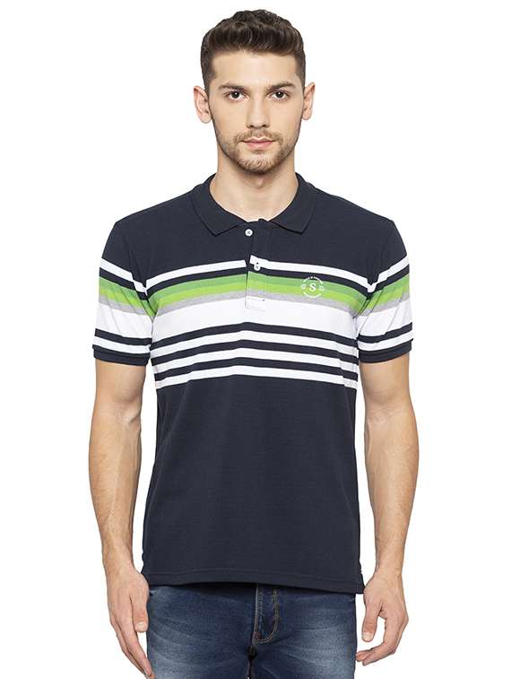 navy blue striped polo tshirt - 16008062 -  Zoom Image - 0
