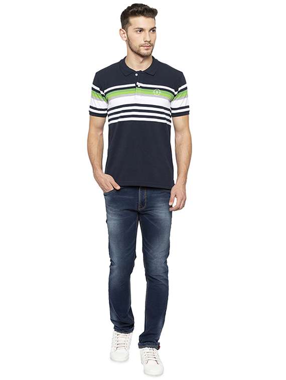 navy blue striped polo tshirt - 16008062 - Standard Image - 3