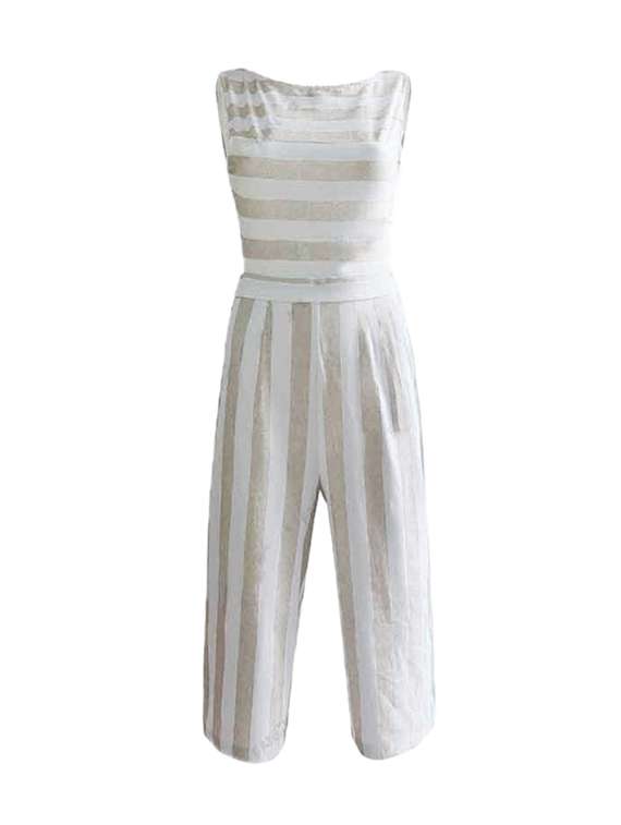 boat neck striped jumpsuit