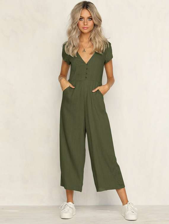 v-neck button detail jumpsuit