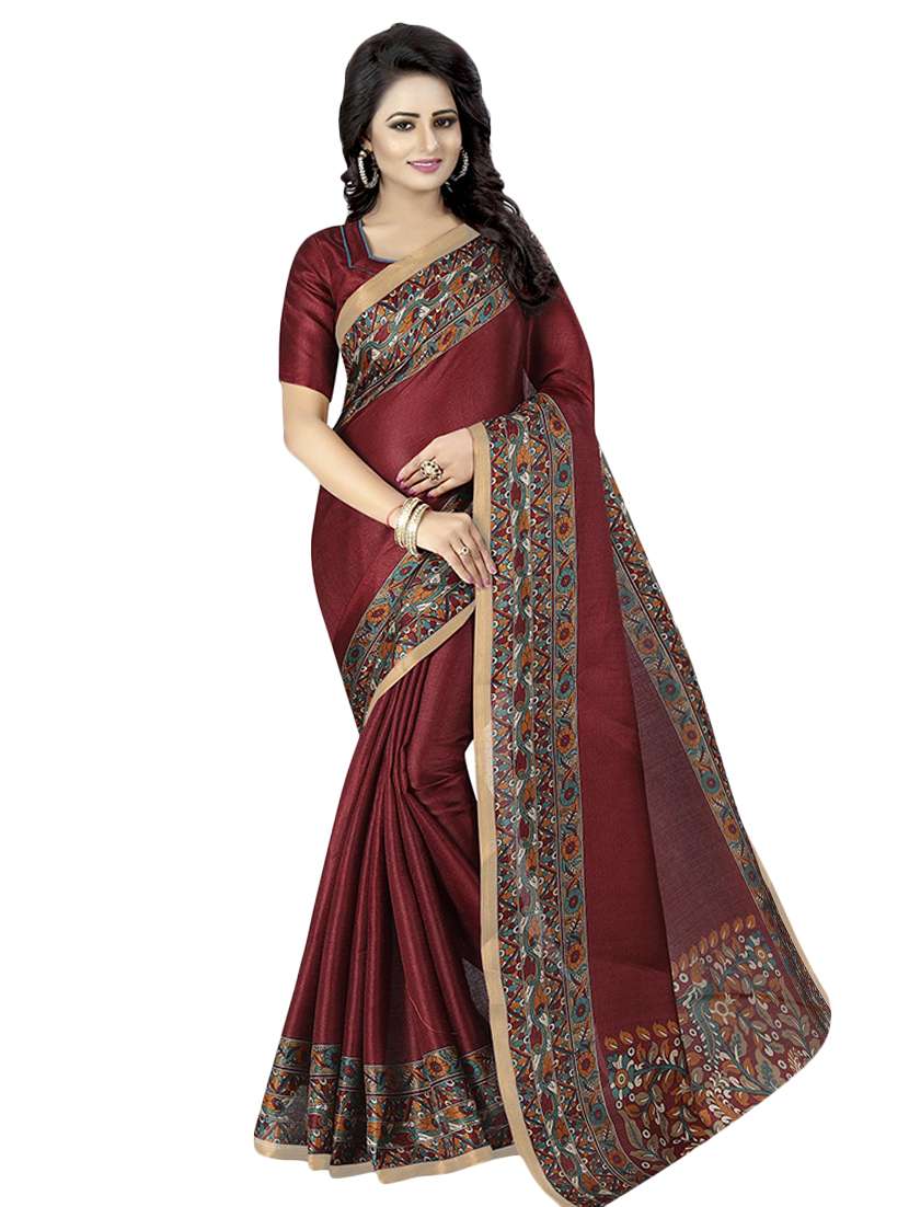kalamkari border printed saree with blouse