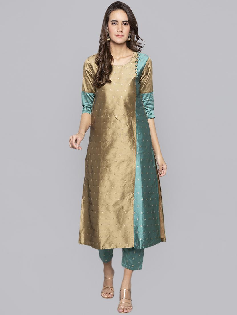 color block straight kurta - 16010969 -  Zoom Image - 0