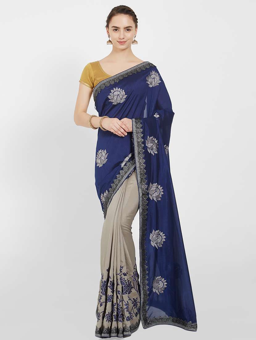 floral embroidered half & half saree with blouse - 16011039 -  Zoom Image - 0