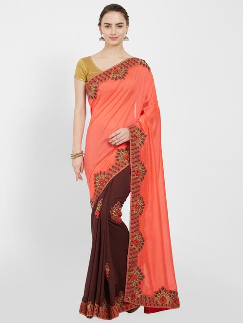 floral embroidered half & half saree with blouse - 16011045 - Standard Image - 0