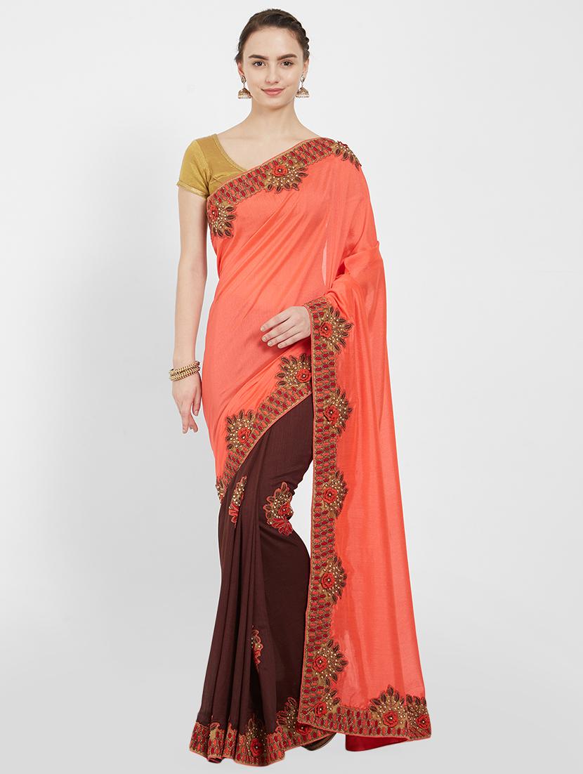 floral embroidered half & half saree with blouse - 16011045 - Zoom Image - 0