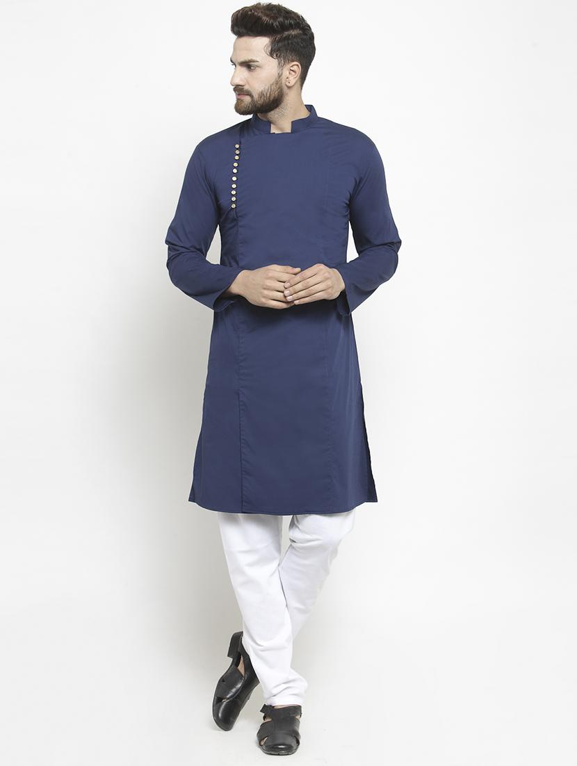navy blue solid long kurta - 16012005 -  Zoom Image - 0