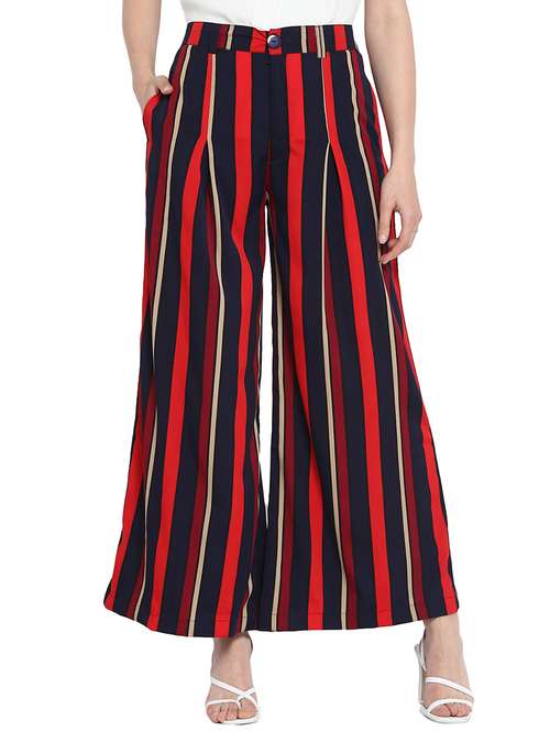 striped pleated wide leg trouser - 16012271 - Standard Image - 0