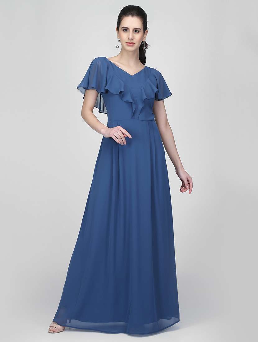 ruffled flared maxi dress