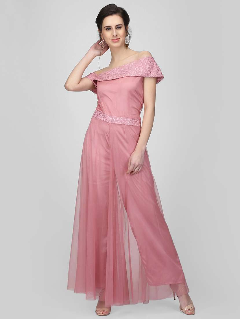 mesh overlay full leg jumpsuit