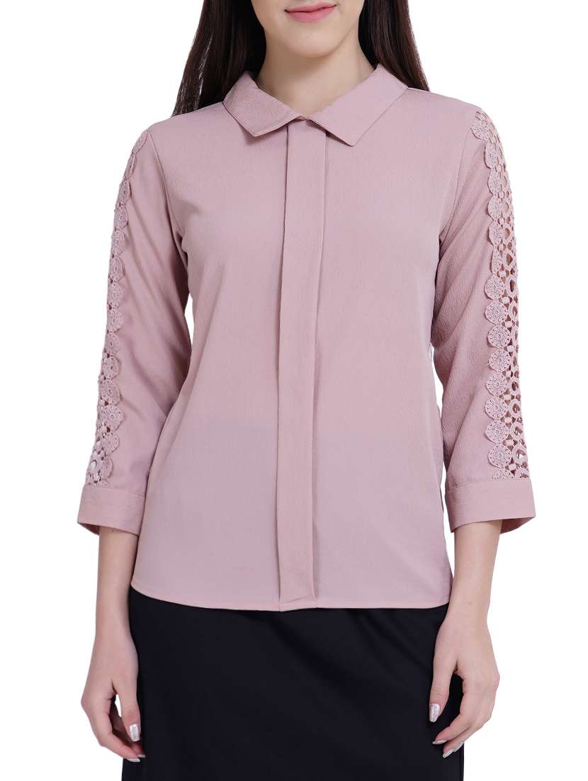 pleat detail lace insert top