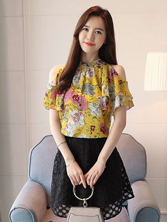 cold shoulder flutter sleeved top