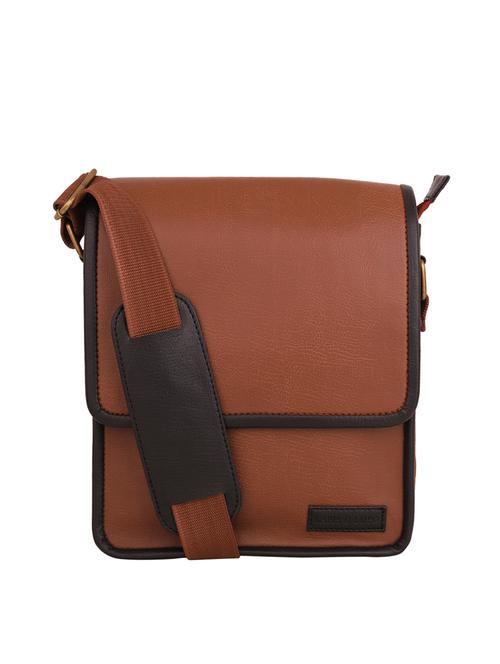 tan leatherette (pu) messenger bag - 16017971 - Standard Image - 0